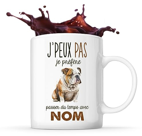 Planetee Tasse Bouledogue Anglais Passer du temps Prénom Nom Personnalisable - Mug Café Thé Idée Cadeau Personnalisé Homme Femme Original pour Propriétaire de Chiot
