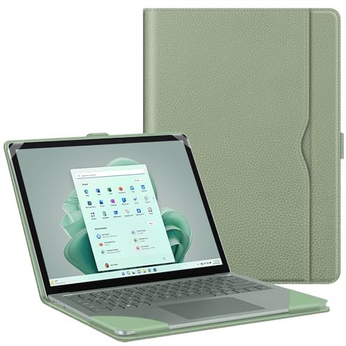 Fintie Schutzhülle für Microsoft Surface Laptop 6/5/4/3/2 (Modell 1951/1868/1958/1950/1867/1769), Premium PU Leder Schutzhülle Folio Book Cover mit großer Tasche, Salbei