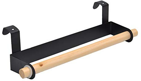 HUIOP Towel Bar, Wood Bath Towel Rack Kitchen Storage Over Cabinet Towel Bar Bathroom Shelves Hang on Inside or Outside of Doors Towel Holder Rustproof Iron Towel Shelf