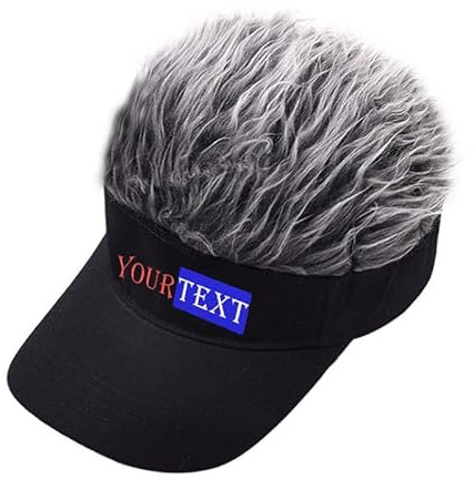 Black Friday Deals Custom Embroidered Name Adjustable Sun Visor Hat with Wig Spiked Hairs Fashion Baseball Golf Cap for Men Black Grey