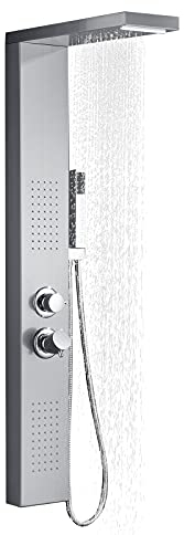 YRHome Pannello Doccia a Pioggia Con 4 Funzioni - Sistema Completo 304 in Acciaio Inox Spazzolato Con Doccetta, Cascata e Massaggiante Sliber