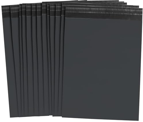 100 Versandtaschen, schwarz, Kunststoffumschläge (381 x 483 mm) | Selbstklebend für Postkarten, Pakete für Sendungen, aus Kunststoff, verschiedene Umschläge