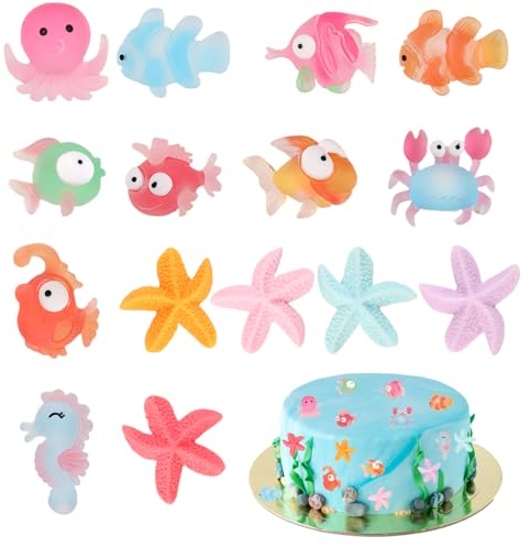 15 PCS Decorazione Torta Tema Mare, Spiaggia Micro Paesaggio Creature Acquatiche Decorazioni Torte Mini Decorazioni Oceano, Accessori per Torte Estive, Mini Decorazioni per Cupcake e Dessert Fai da Te