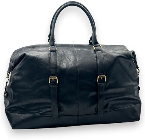 Reisetasche für Herren Vintage Veganes Leder Weekender große Sporttasche XL mit Reißverschluss (Schwarz)