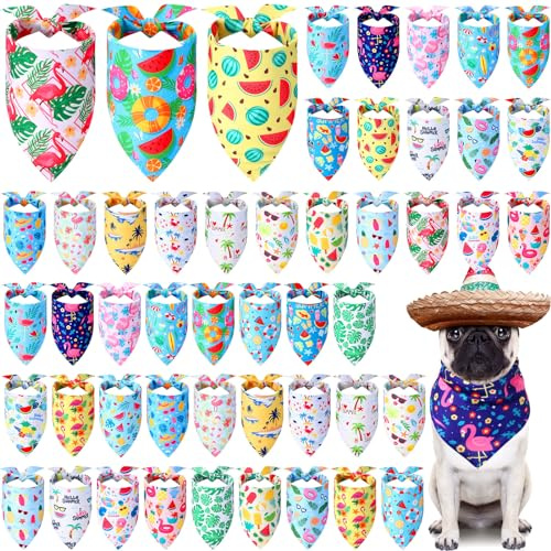 Sweetude 50 Pcs Dog Bandanas Bulk for Summer,Flamingo