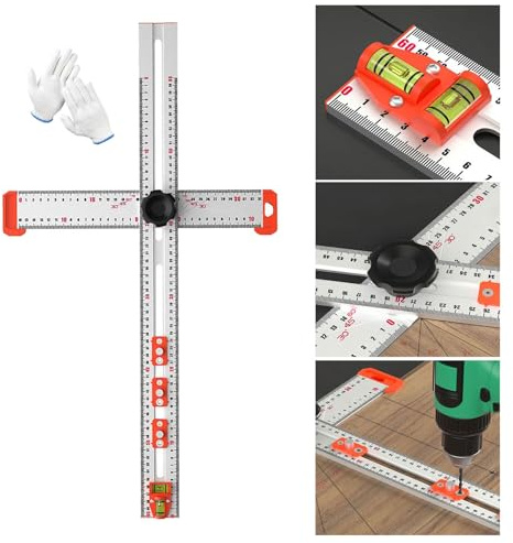 4 in 1 Drilling Positioning Ruler, 25 Inch Drilling Position Ruler, T Square Ruler Woodworking Ruler, Drilling Positioning Ruler, 3D Multi-Angle Measuring Ruler, Precise Drilling Tool for Carpentry (