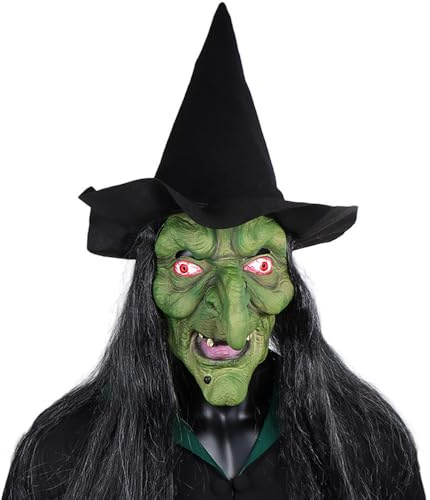 JIAMIAN Halloween Horror Maske, Weiße Knochen Hexe Kopf Maske, Horror Thema Rollenspiel Party Flucht Haunted Haus Horror Dekoration Requisiten, Realistische Alle Kopf Latex Atemmaske,Hexenversion