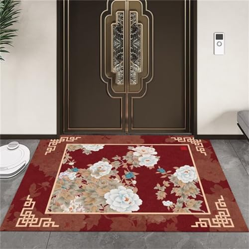 QGYFRE Aesthetic Teppich Jugendzimmer Jungen teppichläufer 180x250CM läufer Flur rutschfest Rot Leicht zu reinigender mit orientalischem Blumenmuster