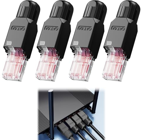 4 conectores Ethernet Cat 6A sin herramientas, Cat6/6A, conectores Cat6 RJ45, conectores Cat6 RJ45, enchufe modular Cat6, acoplador en línea chapado en oro, extremos de cable Ethernet, transmisión de