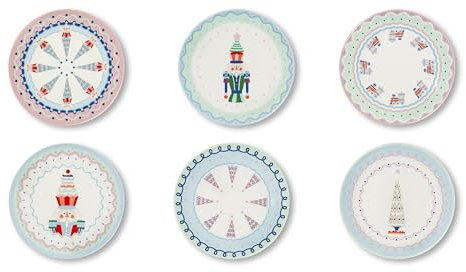 Excelsa Xmas Sweet Pastels - Juego de 6 platos de postre, porcelana, diámetro 20,5 cm, decoración navideña