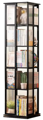 Generisch Um 360° drehbares Bücherregal aus Acryl und Bambus für Büro, Arbeitszimmer, bodenstehendes Ausstellungsregal, freistehendes Bücherregal (Farbe: A, Größe: 37 x 151 cm)