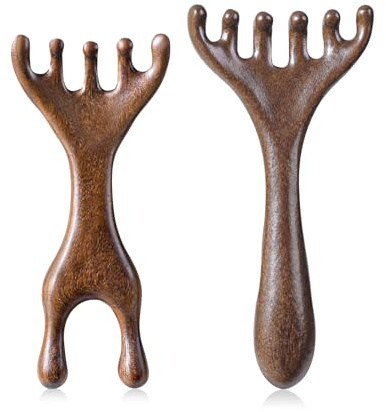 WHFDCai 2 Pack Wooden Massage Comb, Multi-Functional Handheld Head Massage Tool, Acupoint Massager, Gua Sha Comb Massager Scalp for Head Caring, Relaxation, Neck and Back Health Care