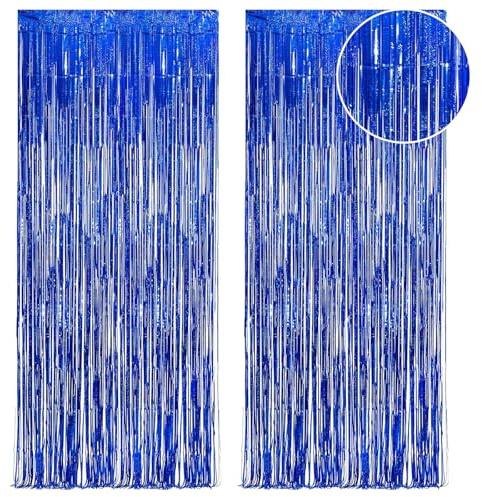 EnixwH 2 Stück Glitzer Vorhang Geburtstag 1x2 M Glitzervorhang Party Vorhang Glitzer Deko Party Vorhänge Luftschlangen Fransen Geburtstag Dekoration für Geburtstagsfeier Hochzeitsfoto (Blau)