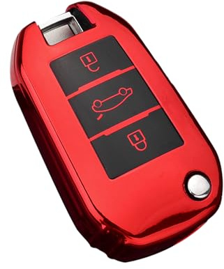 ontto Schlüsselhülle TPU Autoschlüssel Hülle Passt für Ople Crossland X Corsa F Grandland für Peugeot 308 3008 Citroen C4 Cactus Berlingo Picasso Xsara Jumpy Schlüsselcover Schlüsselgehäuse-B Rot