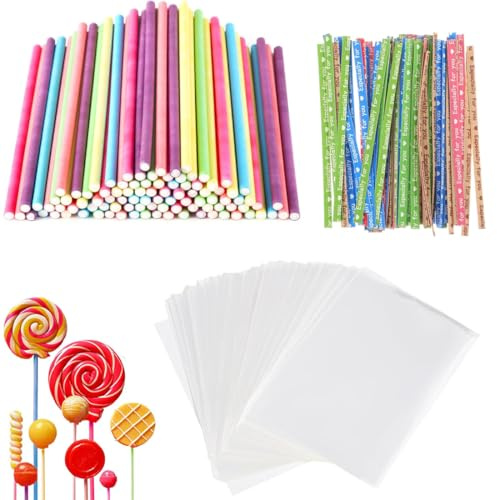 WUSJCOF Cake Pop Stiele Set 300 Stück, 100 Lollipop Sticks, Süßigkeiten Tüten und Twist Ties mit Especially for You Design für DIY Bonbons, Kekse und Kuchen