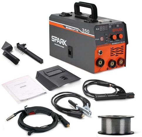 MIG350 Saldatrice A Filo Continuo Senza Gas 120A 230V Sinergia Elettrodo Saldatrice 3 In 1 MIG/ARC/Lift TIG IGBT Inverter Saldatore con Filo 0.8 MM, Maschera Saldatura, Pistola Di Saldatura MIG