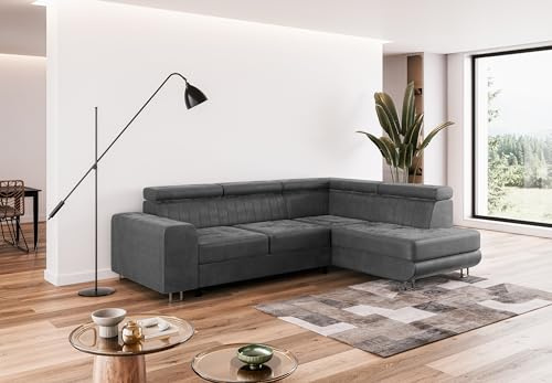 COMFORTINO FURNITURE Ecksofa mit Schlaffunktion NOLA L-Form, Sofa Couch mit Bettkasten, Eckcouch, Schlafsofa für Wohnzimmer, Big Sofa Couch mit Schlaffunktion (Dunkelgrau, Ottomane Links)