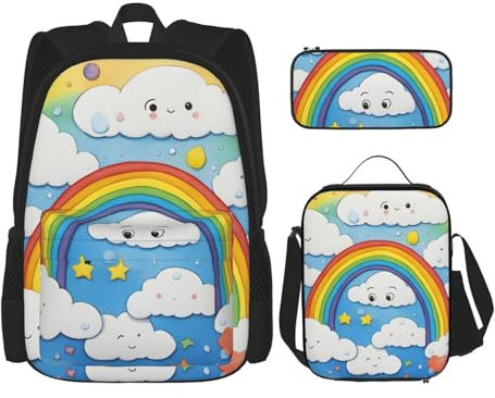 OXKGHHO Rainbow Clouds Raindrop Print - Mochila de trabajo con lonchera aislada, correas ajustables, para gimnasio y uso diario, Negro -, Talla única