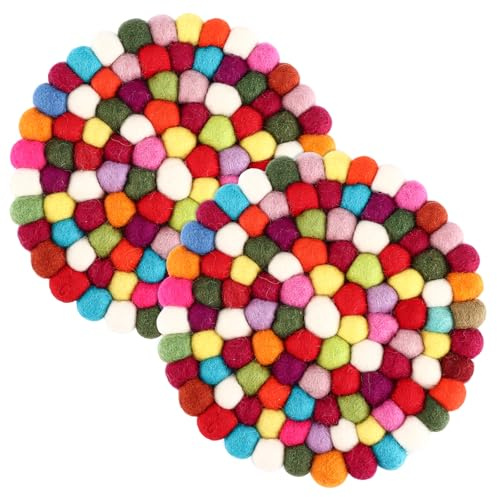 DAJAVE Lot de 2 dessous de plat en feutre, Ø 20 cm, laine vierge, multicolore, sous-verre rond en laine, empêche les brûlures dans la cuisine