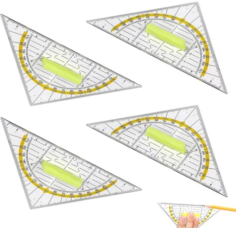 4 Stück Geodreieck,Geodreieck mit Griff 16 cm,Geodreieck Klein Glexibel,Transparent Geo Dreieck Multifunktional,Lineal Winkelmesser Schule zum Kreise Zeichnen,Geometrie Set für Büro Designer Malerei