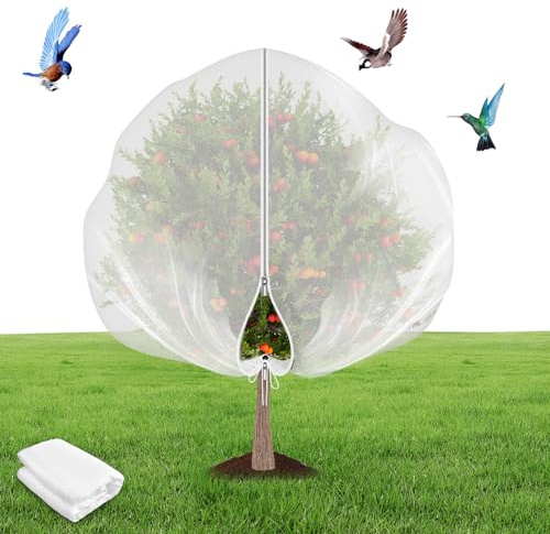 Rete per alberi da frutto 1 pezzi rete da giardino per piante con cerniera e coulisse protezione piante (1,8m×1,9m, Bianco)