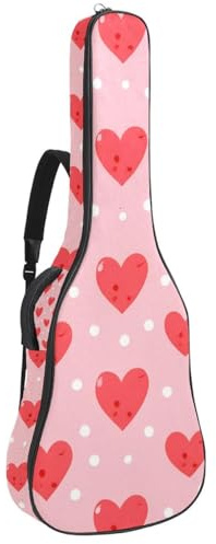 Tasche für Akustikgitarren, weiche Gitarrentasche mit 2 Taschen und Schlaufe zum Aufhängen auf der Rückseite, für 40, 41, 42 Zoll E-Bass, klassische Gitarren, niedliche kleine Herzen mit Punkten auf