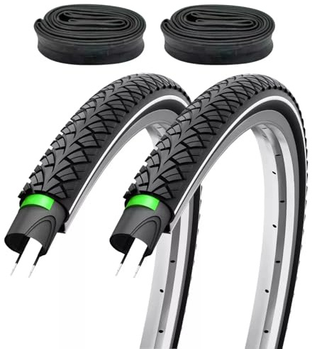 F24Tyre 2er Set Fahrradreifen 28x1,40 Zoll 37-622 3mm Pannenschutz Reflex | wählbar mit Autoventil Fahrradventil französisches Ventil 700x35c – Trekkingreifen Allround für Citybike