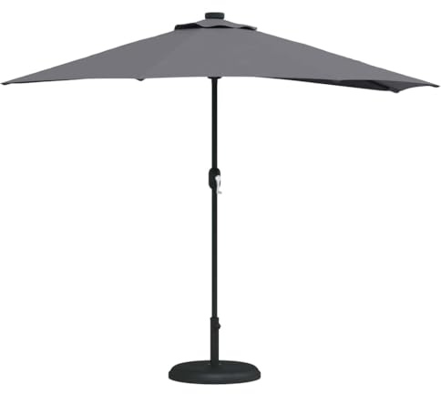 vidaXL Gartenschirm in Anthrazit, 294 x 150 x 224 cm, aus Polyester mit Aluminiumrahmen. Ausgestattet mit LED-Lichtern, Einer Handkurbel, ist er UV- und wasserabweisend. Ideal für den Außenbereich, b