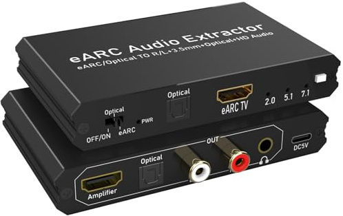192 KHz eARC/ARC Extractor de audio convertidor de audio digital a analógico HDMI eARC/ARC+óptico a HDMI+L/R+estéreo de 3,5 mm para altavoces de barra de sonido HDTV amplificadores y auriculares