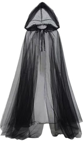 Xijobido Capa con Capucha - Capa Larga Traslúcida de Bruja | Túnicas de Disfraz para Mujeres para Boda, Fiesta, Actuación Escénica, Halloween, Vampiro, Renacimiento, Otoño y Eventos Especiales