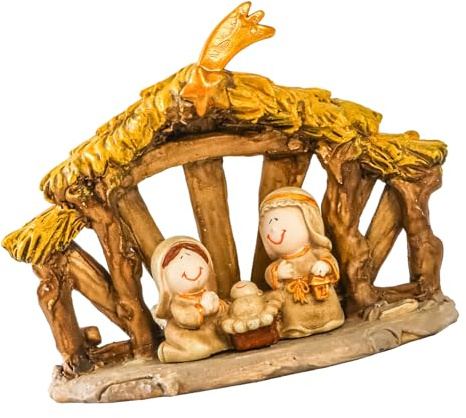 HINAYOSAN Figuras de belén de Navidad, estatua de resina con centro de mesa estable de la Sagrada Familia, decoración del hogar, figura de resina con establo