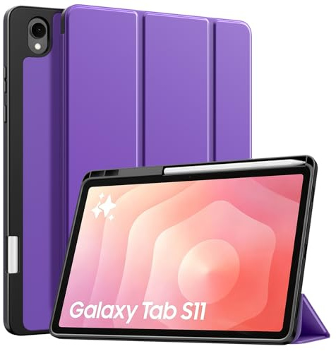 TiMOVO Funda para Samsung Galaxy Tab S11 11 Pulgadas 2025, Púrpura Profundo | SM-X730/X736B, Soporte para Lápiz Óptico, Parte Trasera de TPU Suave, Auto Activación/Reposo, Protectora Delgada