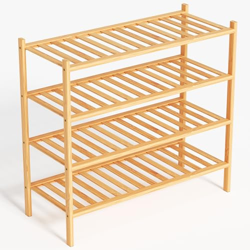 Étagère à Chaussures Bambou 4 Niveaux – Meuble Chaussure Entrée Étroit
