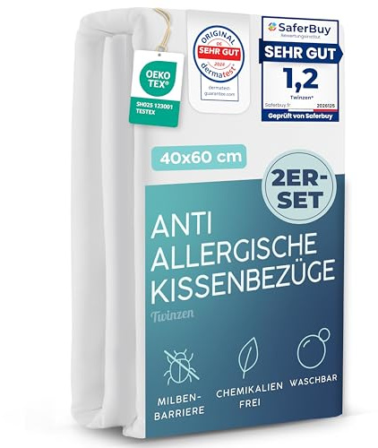Twinzen - Milbenbezug Kissenschoner 40x60cm - Anti Milben - Encasing | Oeko-Tex zertifiziert · mit Reißverschluss · 2er Set · Bettwanzen · Allergie Bettwäsche · Atmungsaktiv · Waschbar 95°C