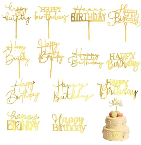 13 stycken grattis på födelsedagen tårta toppers grattis på födelsedagen tårtdekoration guld födelsedag tårtdekorationer för födelsedagsfest