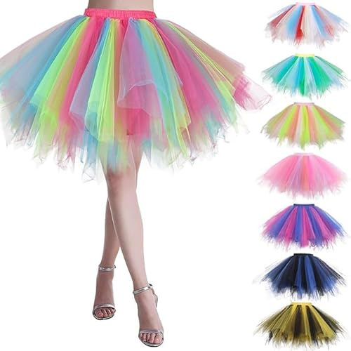 Générique Jupe Tulle Femme Tutu Femme Rétro Années 80 Fête Halloween Carnaval Costume Accessoire Fluo Danse Habiller Soirée Jupette Danse Classique Princess Dance