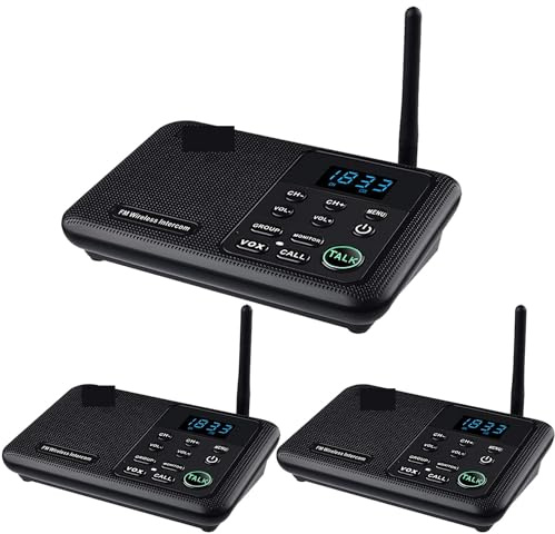 Sistema di Interfono Citofoni wireless FM a 22 canali Home House Business Uffici Chiamata da stanza a e amp; parlante 1 miglio a lungo raggio(3 Unit Black)