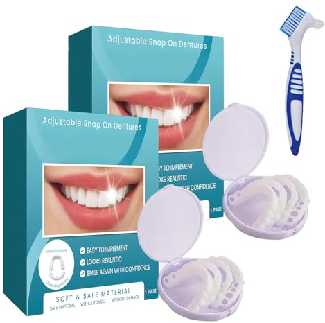 2 Paia Faccette Dentali Rimovibili,Provvisorie Denti Finti,Mascella Superiore E Inferiore Faccette Dentali,Spazzolino Incluso,Per Tutte Le Occasioni Sociali