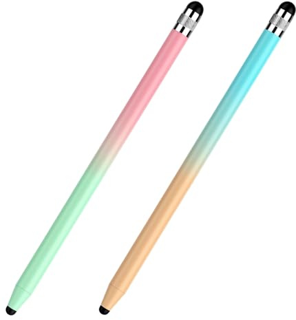 2 Pezzi Penne per Tablet, Pennino per Tablet e Smartphone Universale, Penna Touch ad Alta Precisione con Doppia Punta in Silicone per iPad, iPhone, Samsung, Android, Guscio in Metallo, 14,3cm