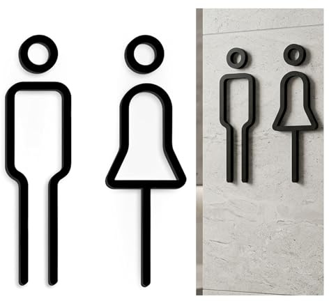 Moderno cartello per WC nero autoadesivo con uomini e donne, simbolo della toilette, elegante targa da bagno, in acrilico, per WC, ospiti, WC, per uomini e donne