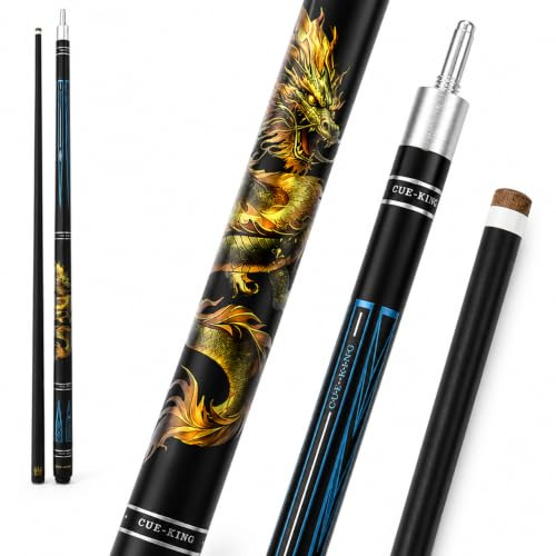 Cue-King Dragon Pool Cue, Solid Wood and Fibreglass, Stainless Steel Unilock Joint, Premium Grip, Golden Dragon Design