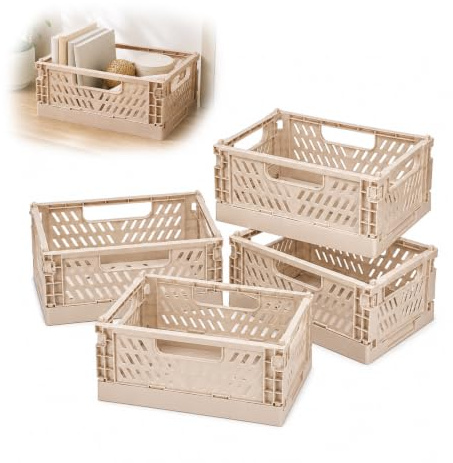 PIANKEKE 4 Stück Faltbarer Aufbewahrungskorb Beige, Kleine Faltbare Aufbewahrungsboxen Klappboxen Faltbar Stabil, Multifunktionaler Klappkorb Faltbare Box für Bad Schrank Küche Schlafzimmer Organizer