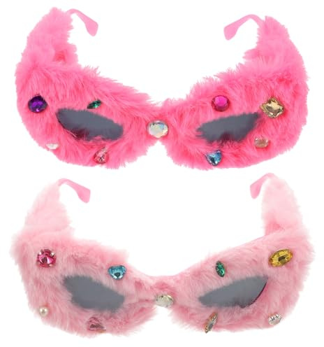 MOBUTOFU 2 st roliga plyschsolglasögon för kvinnor - luddiga kattögonglasögon - discofestgåvor glasögon för maskerad, födelsedag, bröllop, examen, fotorekvisita