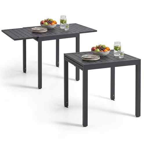 TecTake® Aluminium Gartentisch, ausziehbar für 4–6 Personen, 70–140 x 70 x 75 cm, wetterfest, Gartenmöbel Tisch Aluminium, UV-beständiger Outdoor Tisch mit Lamellenoberfläche, höhenverstellbare Füße