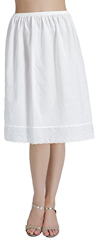 BEAUTELICATE Half Slip Underskirt 100% Cotton Women's Vintage Skirt Extender Slip A-line Petticoat Summer Cooler Anti-static Cling Resistant Underslip with Lace Embroidery Ivory Black