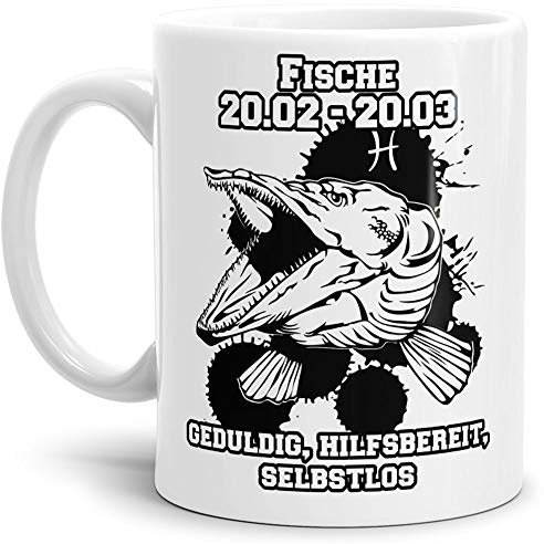 Sternzeichen-Tasse Fische - Weiss - Geburtstag/Astronomie/Sternen-bilder/mit Spruch/Witzig/Kaffeetasse/Mug/Cup - Qualität Made in Germany