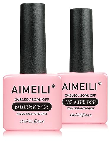 AIMEILI Top Coat Semipermanente y Base Coat Gel Uñas Constructor Esmaltes Semipermanentes para Uñas en Gel UV LED Capa Superior y Builder Gel Nail Extensión 2x15ml