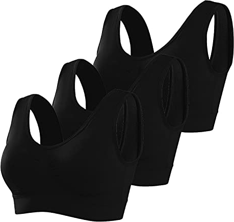 Memoryee Sports Bras Women 3 Pack Set Plus Size for Large Breasts Non Wired Inserts Washable Padded Push Up Multipack Vest Crop Top for Yoga Running Jogging Gym Black*3 L