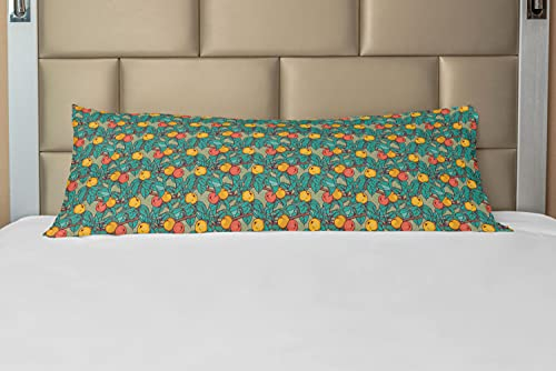 ABAKUHAUS Sommer Körper Kissenbezug mit Reißverschluss, Apfelbaum-Frucht-Blätter Kunst, Deko-Akzent Langer Kissenbezug, 53 x 137 cm, Türkis und Multicolor