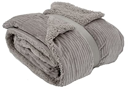 heimtexland super Dicke Cord Kuscheldecke mit flauschigem Sherpa Fell Wohndecke 200x150 Decke elegant Kuschelweich Geschenkidee Weihnachten Typ767 Taupe